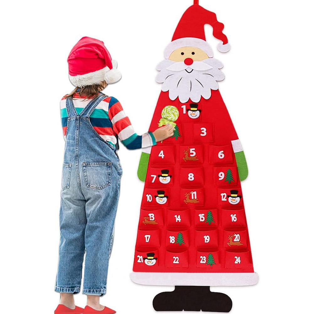 Christmas Calendar Santa DIY Felt Christmas Santa Wall Hanging Santa Felt Advent Calendar with Pockets 24 Days Countdown