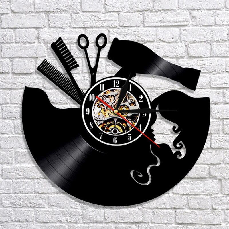 Barbershop Vinyl Record Wandklok Modern Kapper Kapper Klokken Opknoping Muur Horloge voor Kapper Kapsalon: 4