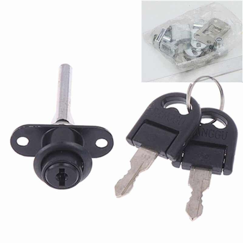 Drawer Push Lock Sliding Door Showcase Cupboard Cabinet Locks Window Security Chain Furniture Hardware With 2 Keys: BLACK with part