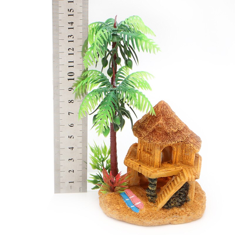 Simulation Coconut Tree Castle Aquariums Fish Tank Ornaments Decor Landscape