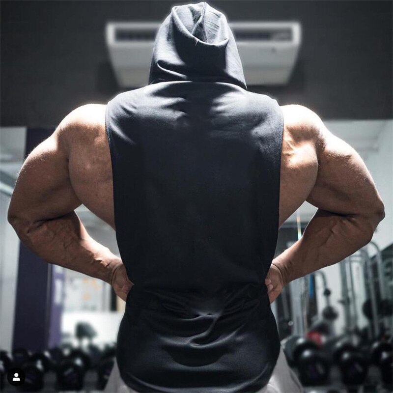 Summer Men's Gym Hooded Vest Fitness Sports Vest Large Size Men's Fitness Vest Sports Hooded Vest Loose Training Letter Top