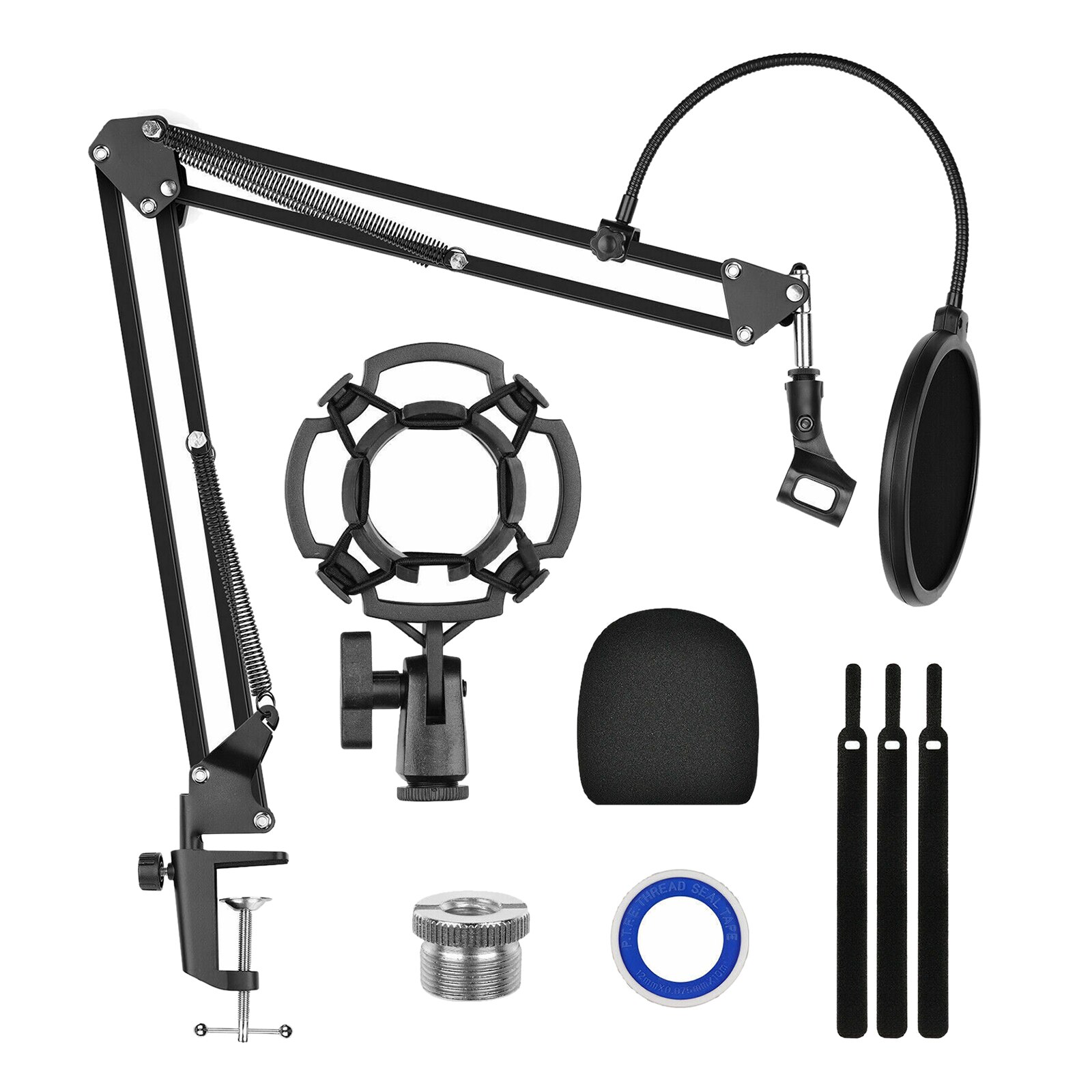 Microphone Arm Stand, Adjustable Suspension Boom Scissor Mic Stand, 3/8&quot; to 5/8&quot; Adapter, Mic Clip, Upgraded Heavy Duty Clamp