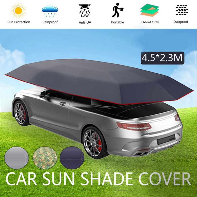 4.5 x 2.3m udendørs bil køretøjstelt bil paraply solafskærmning oxford klud polyester betræk uden beslag blå
