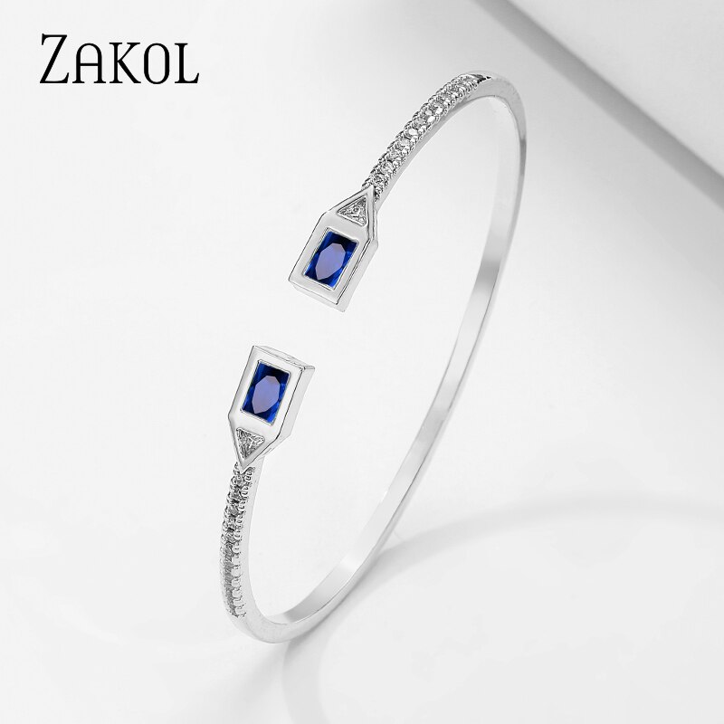 Zakol novo design de metal zircon aberto ajustável manguito pulseiras para mulher cobre menina festa jóias fsbp2212