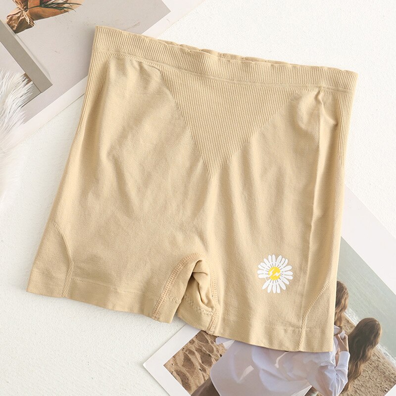 Women Summer Safety Shorts Skin-Friendly Shorts Daisy Flower Embroidery Ribbed Ruffles Lounge Shorts