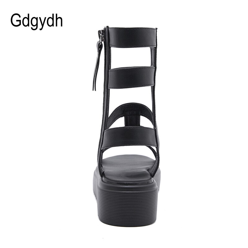 Gdgydh ankelrem gladiator sandaler kvinder platform tyk bund komfortable sko til sommer sort punk lynlås