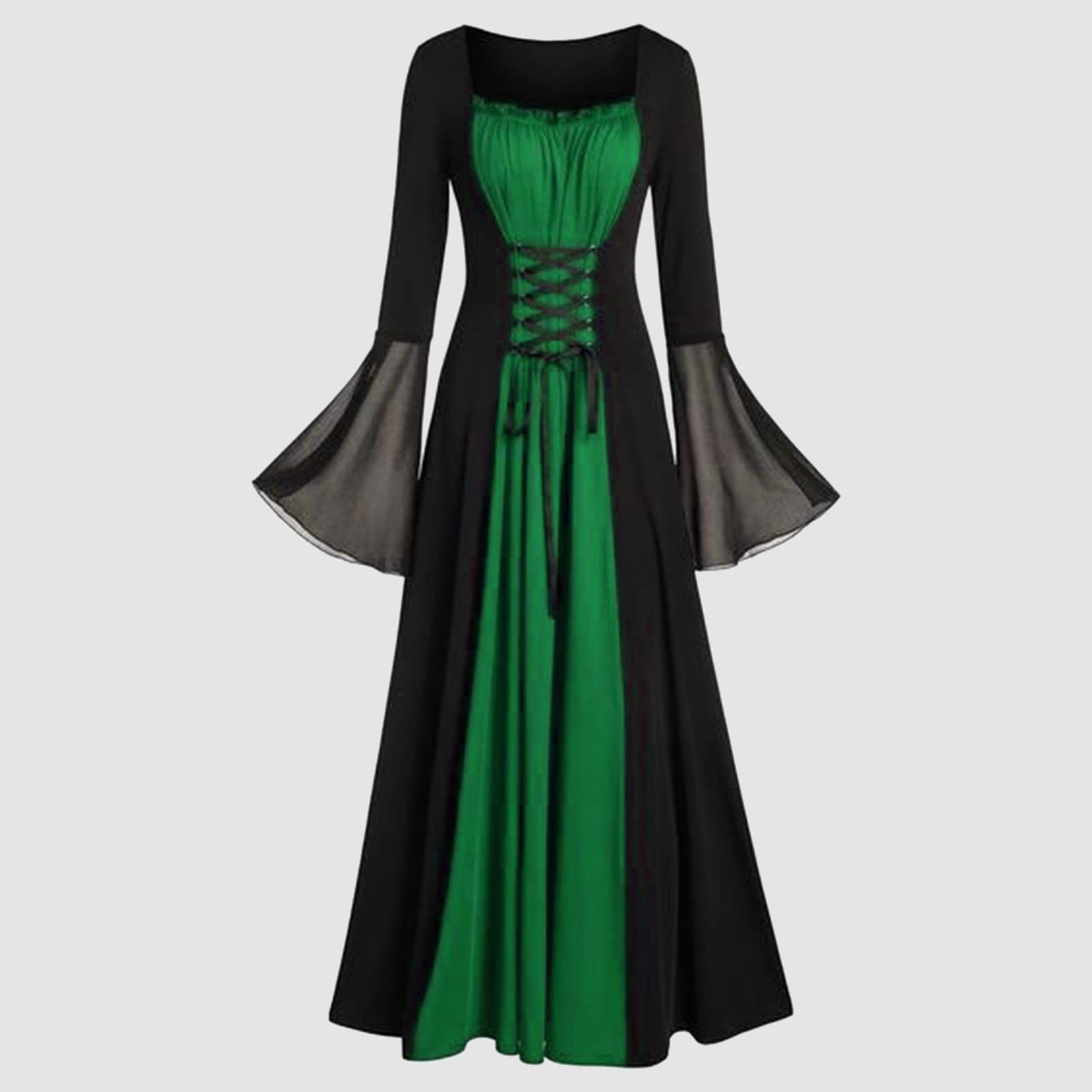 Halloween Medieval Renaissance Vampire Dress for Women Vintage Cosplay Pirate Costume Witch Carnival Dress Up Party: L / green