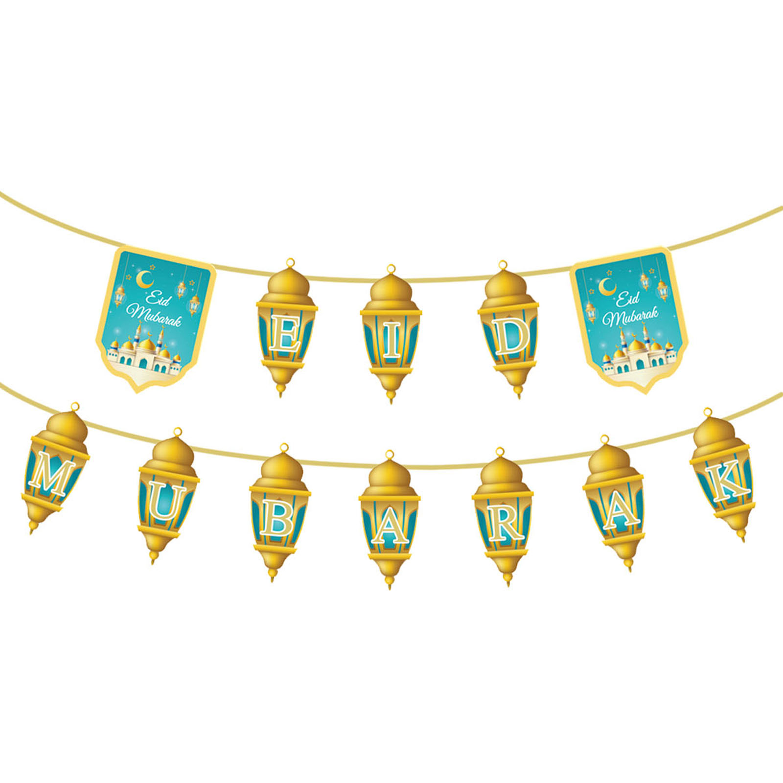Guirxiété de banderoles Eid Mubarak, banderoles en papier avec lettres, décoration pour Ramadan Kareem, fournitures de fête musulmane islamique, , 2024
