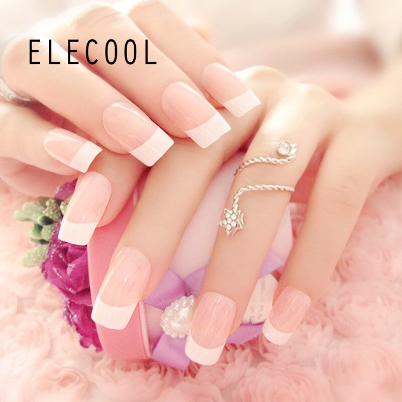 24 pièces populaire ongle Patch Nail Art court faux ongles Patch couverture complète faux ongles artificiels avec des outils de manucure de colle: Black