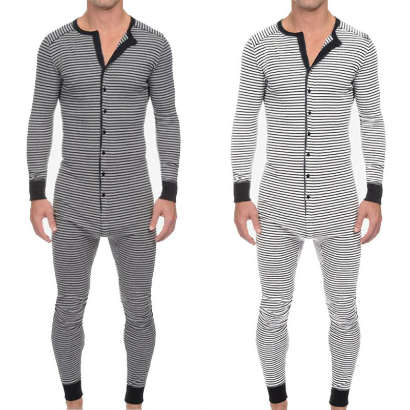 Men's Sleep Onesies Striped Printed One Piece Pyjamas Casual Jumpsuit Long Sleeve Sleepwear Romper Men Clothing Homewear