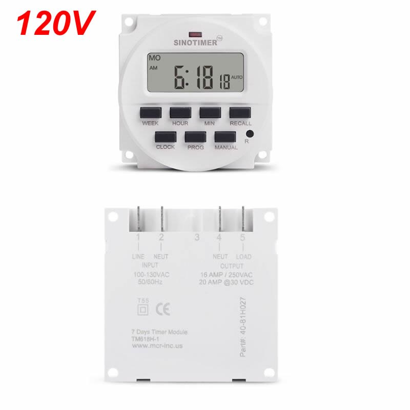 TM618H 5V 12V 24V 120V 220V Digital 7 Day Weekly Programmable Timer Switch Relay 50JC: 120V