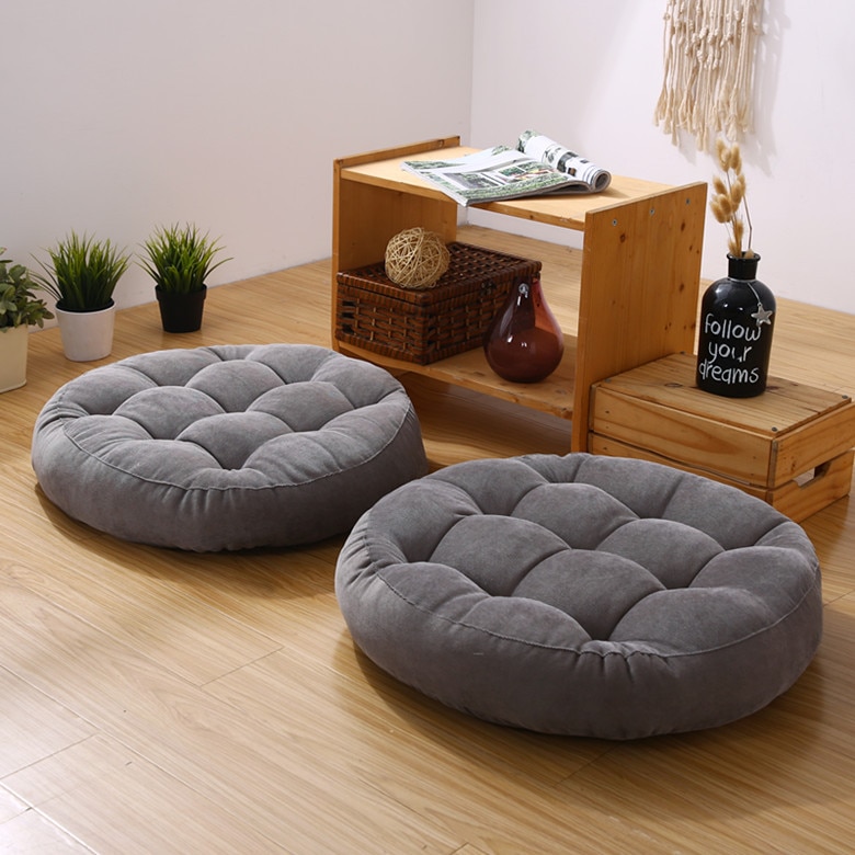 Solid japan hynde cattail hassok sædepude coccyx ortopædisk pude stol rygpude rund fortykket gulvmåtte puf futon: Lysegrå / 42 x 42 x 5cm