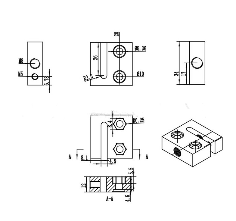 Anti-Backlash Nut Block with M4 20mm Top Wire and Nuts for 3D Printer CNC 8mm Metric Acme Lead Screw
