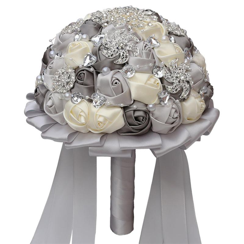 Bruid Bruiloft Boeket Lint Bruidsboeket Bloem Bridal Bruid Bruiloft Boeket: Silver