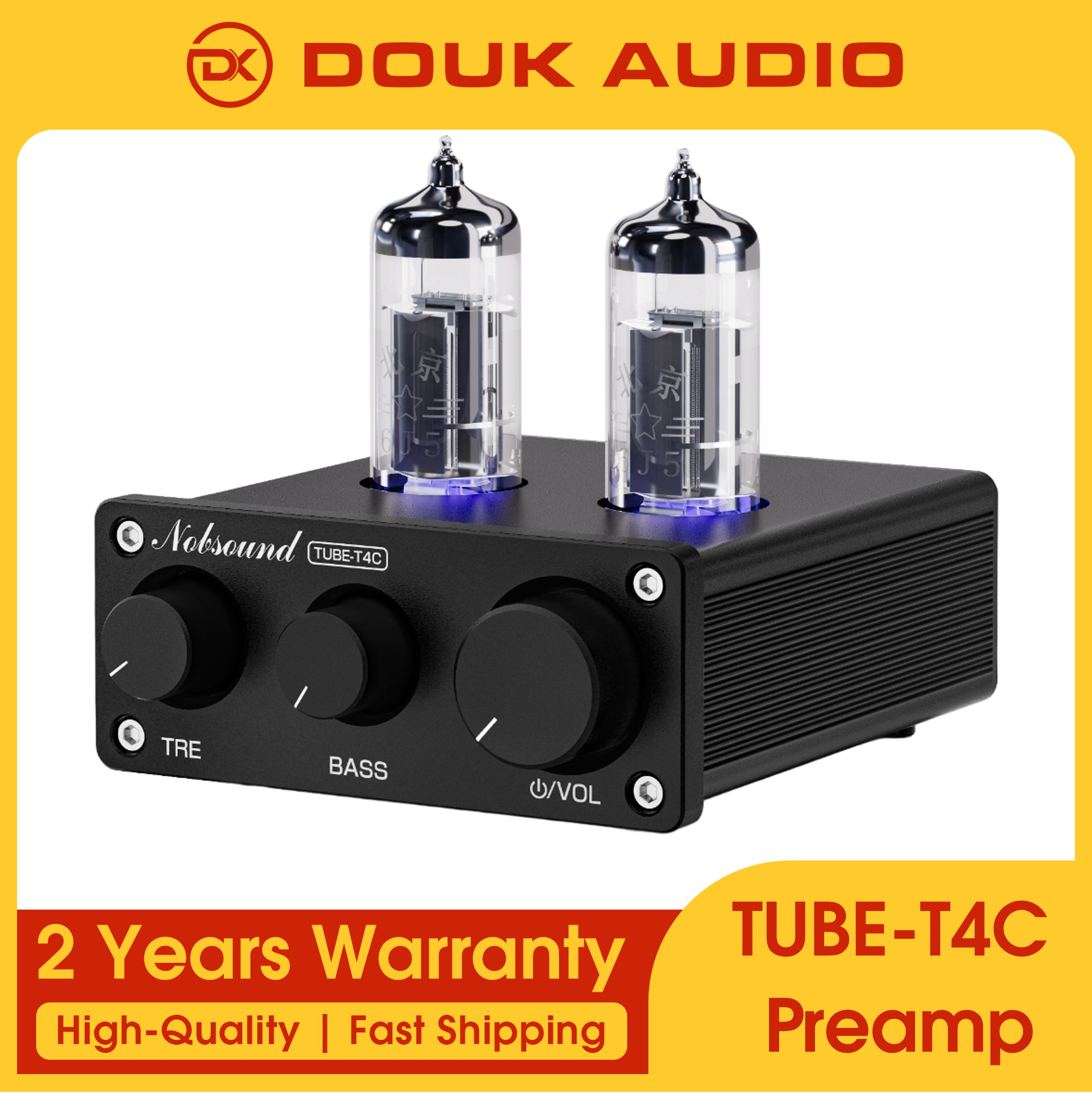 Douk Audio TUBE-T4C HiFi Lampowy Przedwzmacniacz Stereo z Kontrolą Tonów Wysokich i Niskich