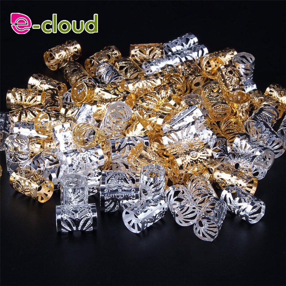 Anillos de joyería para el cabello para trenzas, cuentas de rastas de aluminio, puños de Metal, decoraciones doradas y plateadas, pinzas para el cabello, 100 unids/paquete