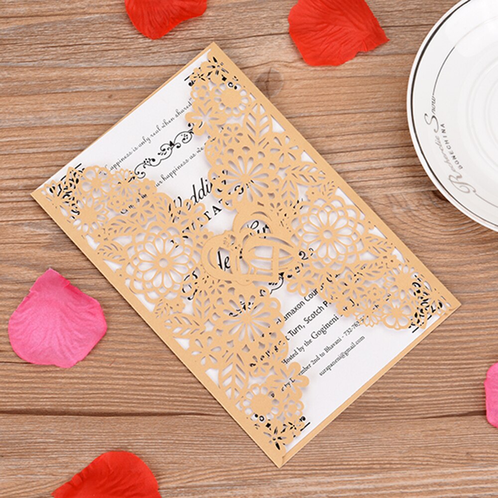 Pearl Paper Floral Invitations Cards For Wedding Birthday Wedding Cards with Blank Inner Sheet Wedding Invitations Cards 10PCS