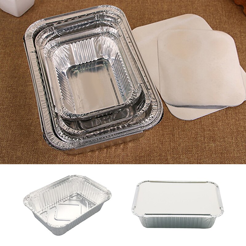 10Pcs Disposable Aluminum Foil Lunch Box Grease Drip Pans Grill Catch Tray With Lid Kitchen Supplies Tableware Accessories
