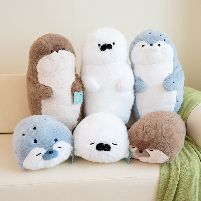 Kawaii Cartoon Sea Creature Sea Otter Plush Doll Pillow Blue Seal Sea Otter Stuffed Animal Birthday For Boys And Girls
