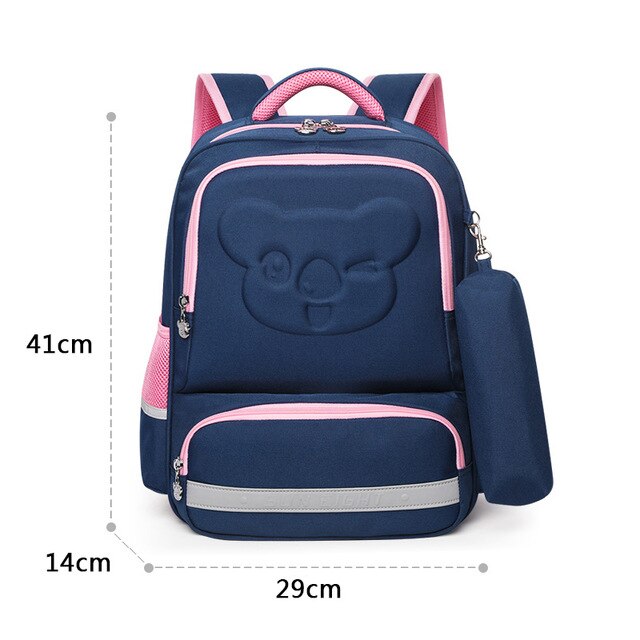 OKKID Schüler orthopädische Rucksack nette schule Rucksack für mädchen reflektierende streifen bookbag schule taschen für jungen freundlicher bleistift tasche: Rosa