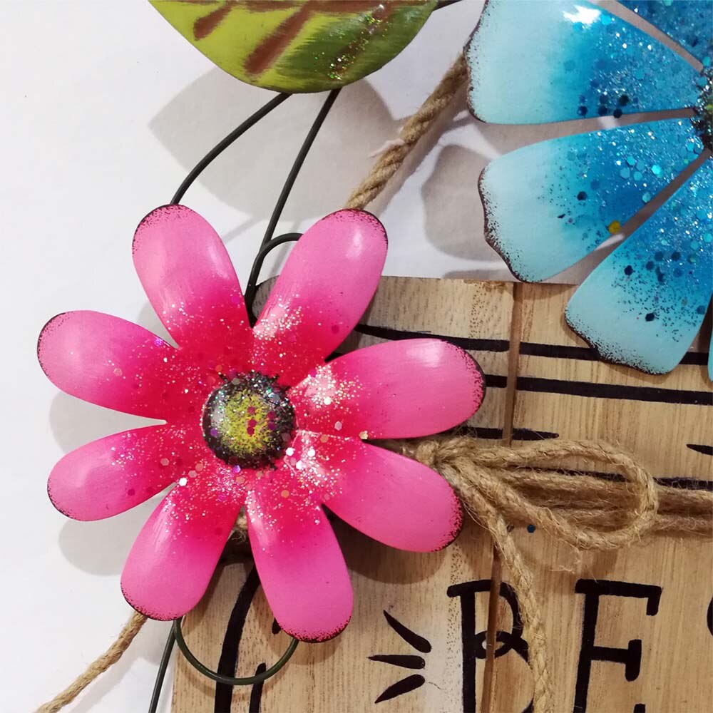 Sig de artesanía de madera para el hogar, cesta de flores de jardín de primavera, tablero colgante de Metal, cesta de Pascua y placa de hierro, decoración de Pascua