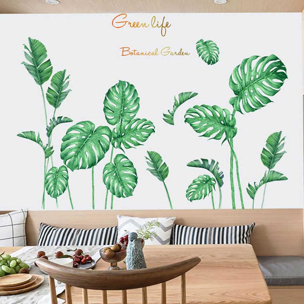 Plante verte autocollant Mural bricolage pivoine Rose fleurs plage feuilles de palmier tropicales Stickers muraux Art moderne vinyle décalcomanie murale: B 90x120cm
