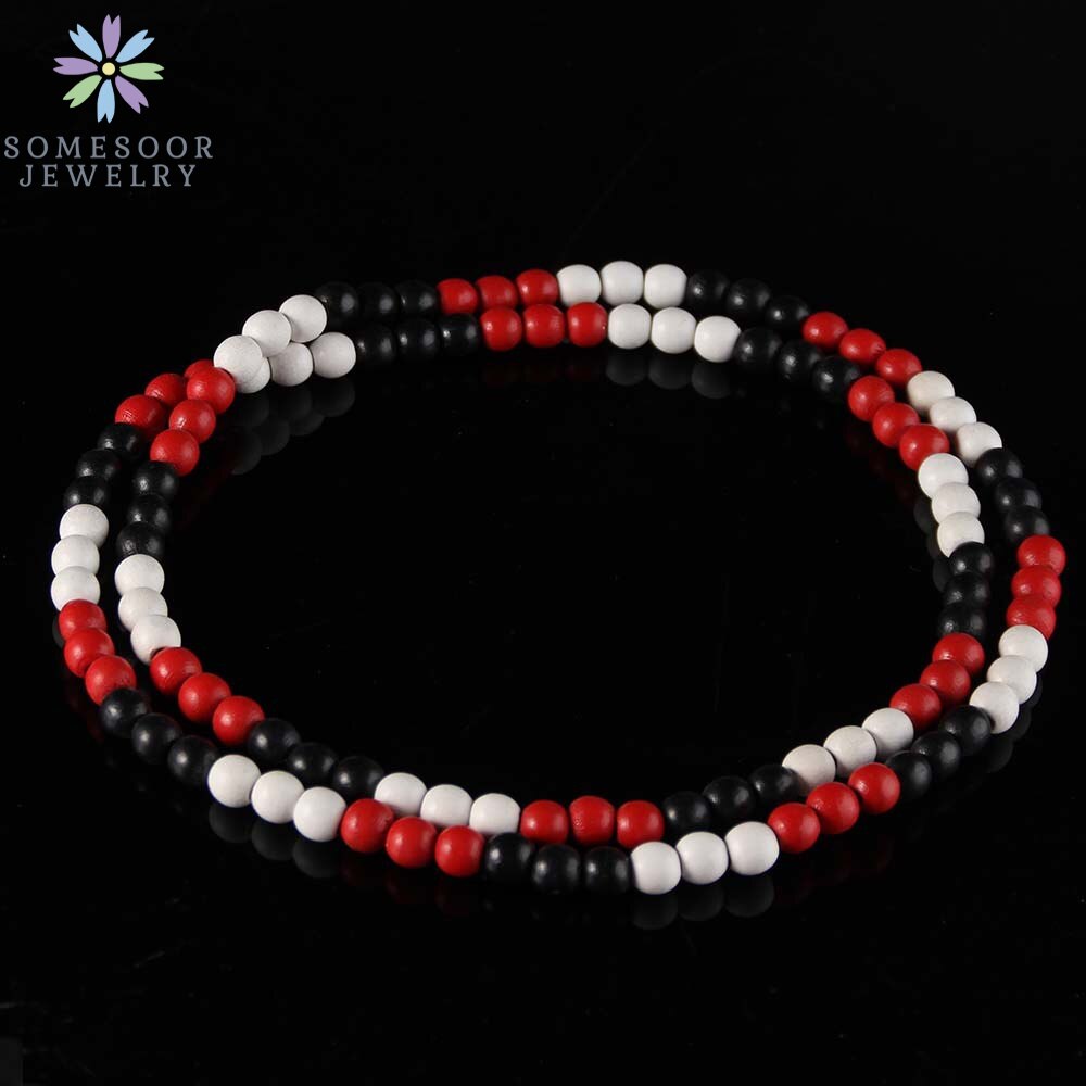 SOMESOOR-collar de cadena con cuentas redondas para hombre y mujer, cadena colorida de 45cm de longitud, accesorios colgantes hechos a mano, joyería: RedBlackWhite