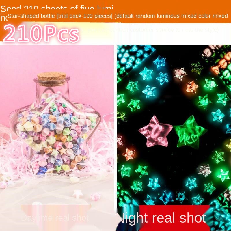 Lighting Star Origami Paper Handmade Mixed Set Craft Paper Folding DIY Crafts Fluorescence Home Decoration Stickers Luck: 210Pcs with 1 Bottle