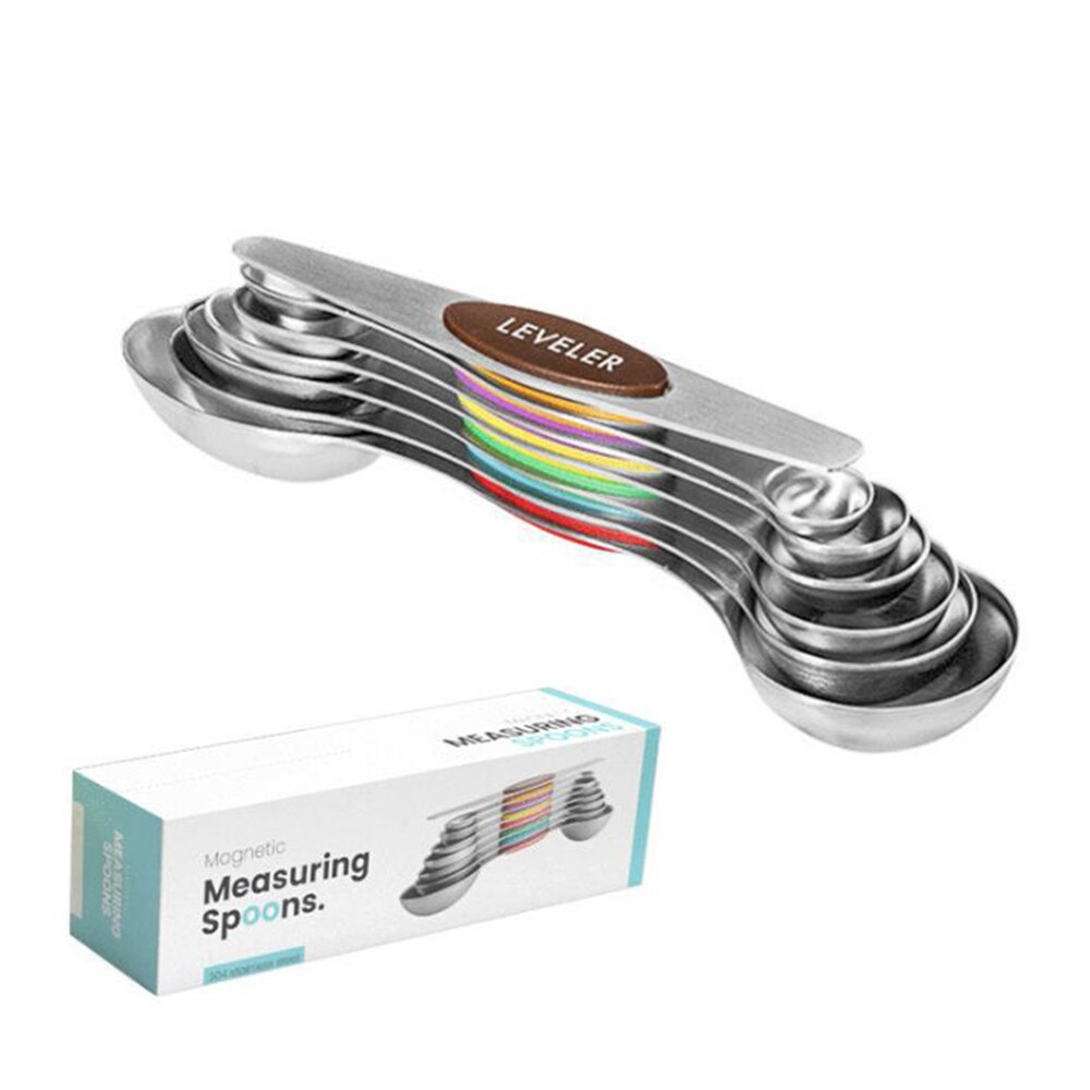 8Pcs Magnetische Meting Theelepel Eetlepel Voor Droge En Vloeibare Ingrediënten Rvs Dubbele Kop Maatlepel