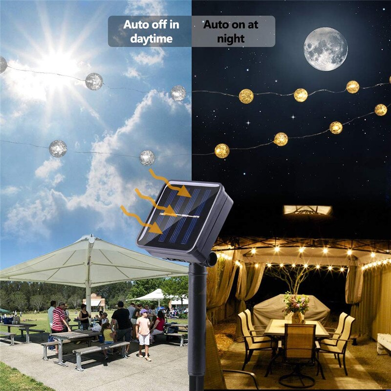 Globe led solcellelys 5m 50 led knitrende kugle udendørs , 8 modes eventyrlys varm hvid indendørs dekorativ havelampe