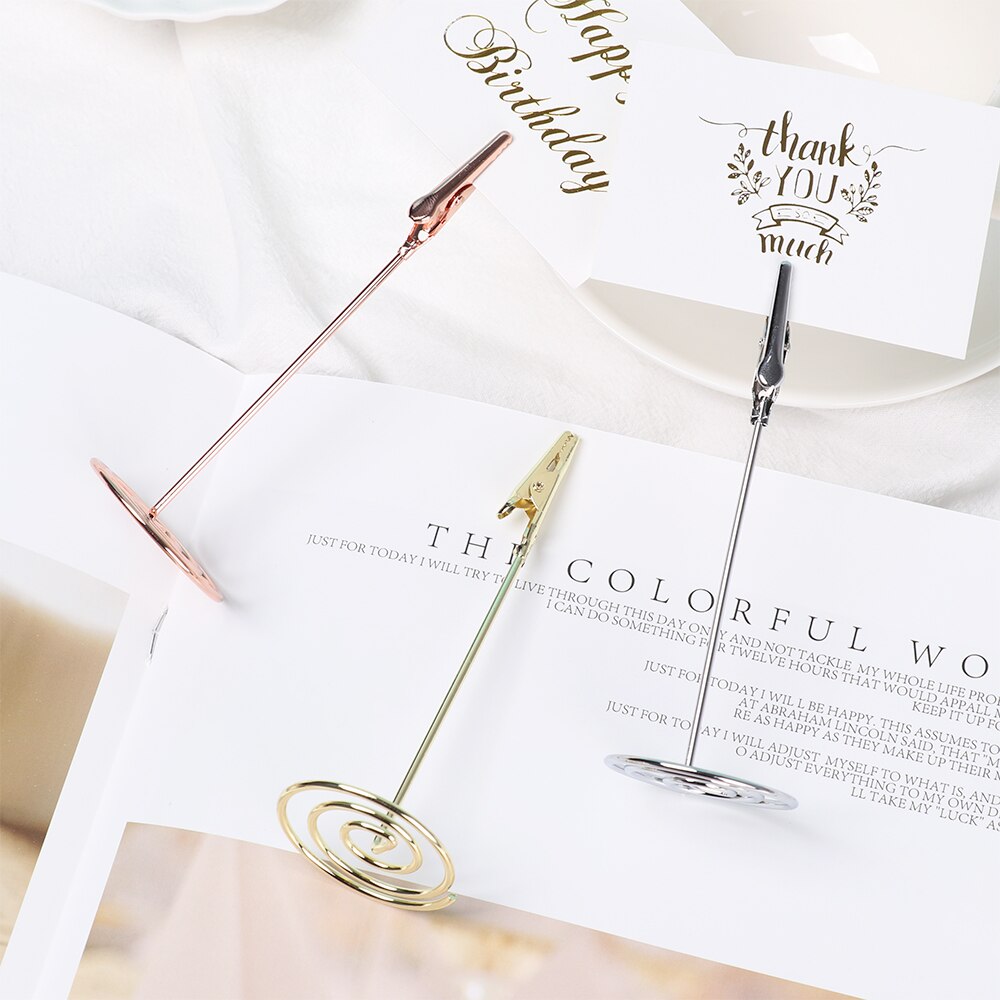 Romantic Rose Gold Metal Photo Clips Place Card Holder Table Number Stand Wedding Party Decoration Desk Accessories
