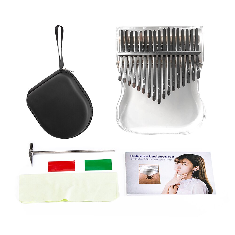 Kalimba 17 klawiszy przezroczysty akrylowy kciuk fortepian z futerał robić przenoszenia regulowany młotek naklejki ściereczka robić czyszczenia калимба palec fortepian: styl 4
