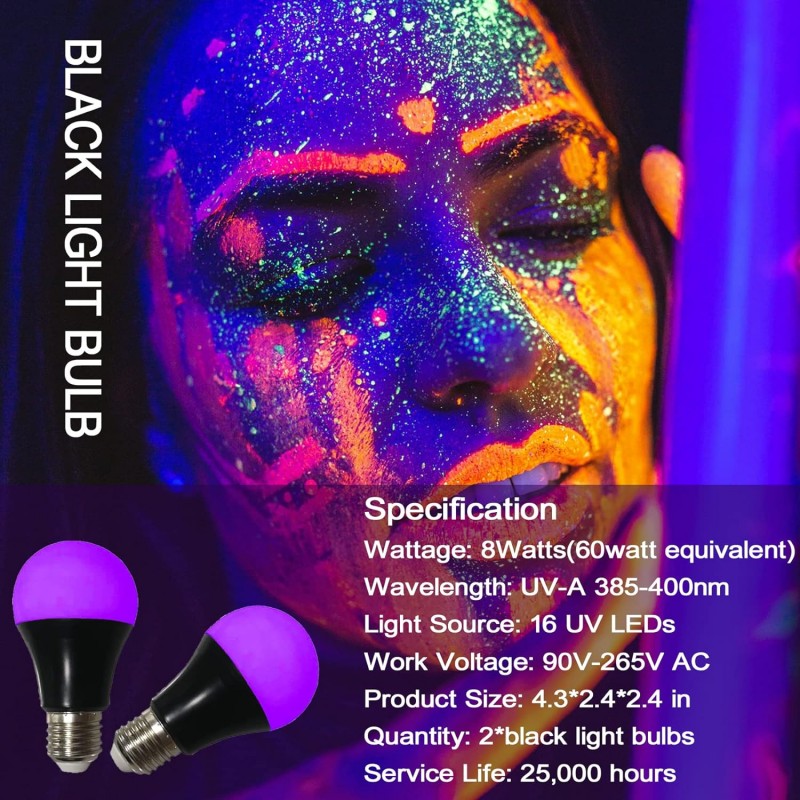 Zwarte Gloeilampen 9W LED UV Blacklight 395-400nm voor Blacklight Glow in The Dark Body Paint Fluorescerende poster Neon Glow Lamp