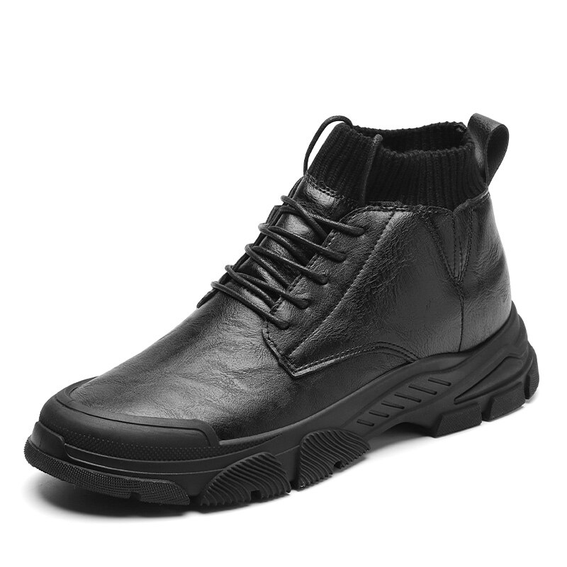 High-top plus cashmere men's shoes leather shoes outdoor men's sports shoes comfortable and warm men's casual shoes: 7.5