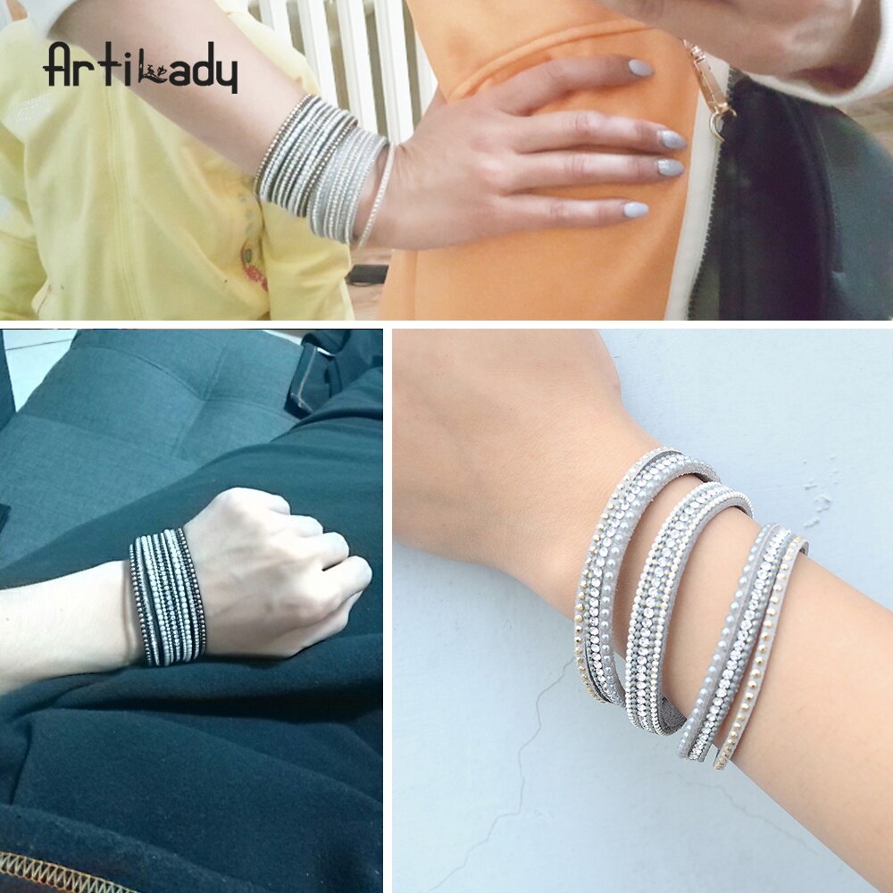 Artilady leder armreifen mit kristall luxus armreifen magnet armband frauen schmuck