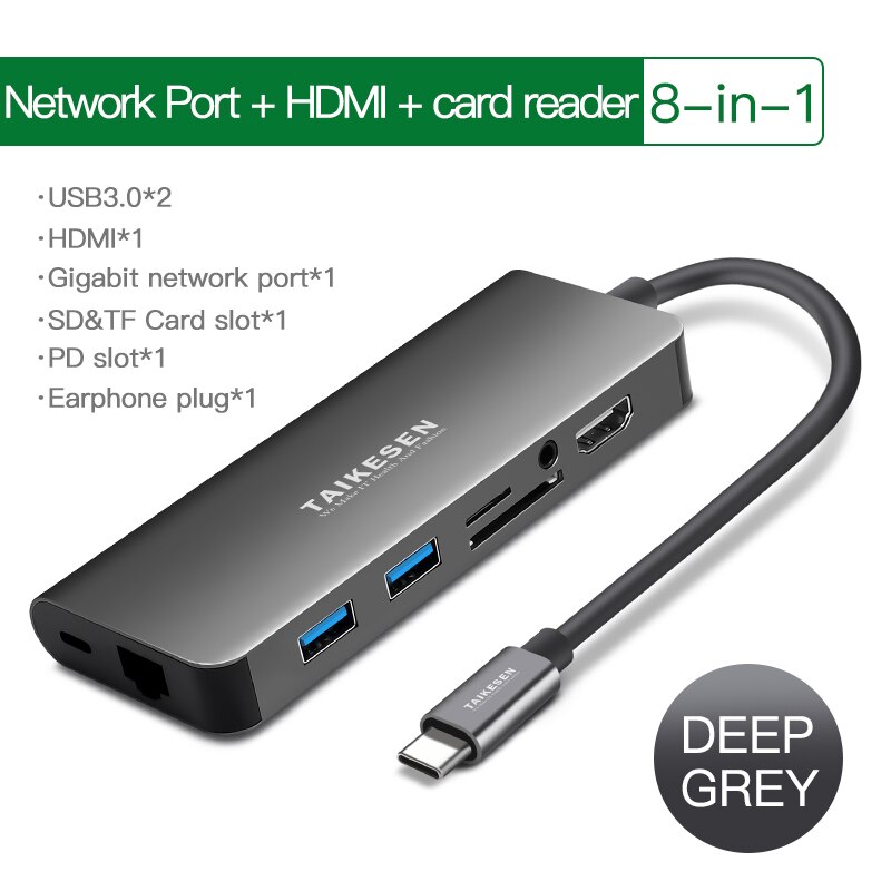 USB 3.1 Type-C Hub To HDMI Adapter 4K Thunderbolt 3 USB C Hub with Hub 3.0 TF SD Reader Slot PD for MacBook Pro/Air/Huawei Mate: HDMI RJ45 8in1