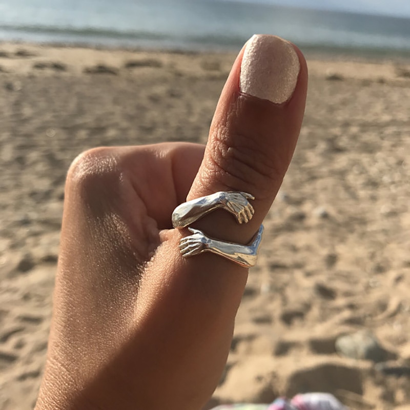 Îmbrățișare gotică mâinile musculare inele pentru femei bărbați inel cu manșetă deschisă reglabilă petrecere inele de cuplu de nuntă bijuterii vintage anillos bague