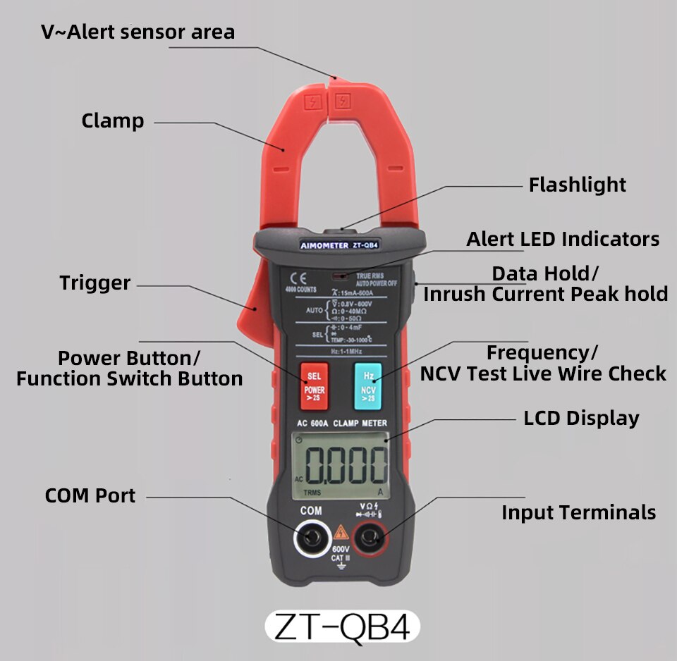 600a ström digital klämmätare automatisk ring smart tång amperemeter multimeter dc ac spänning temperatur ncv hz tester