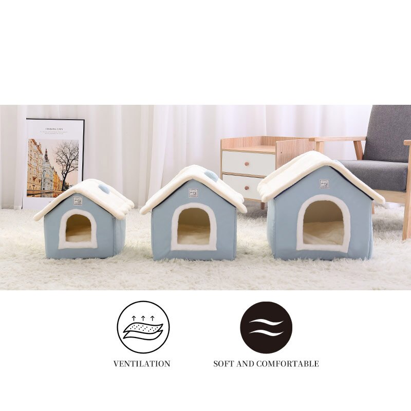 Hoopet winter kattenhuis warm wasbaar hondenbed afneembare hoes antislip bodem huisdierhol klein hondenkonijnennest met mat