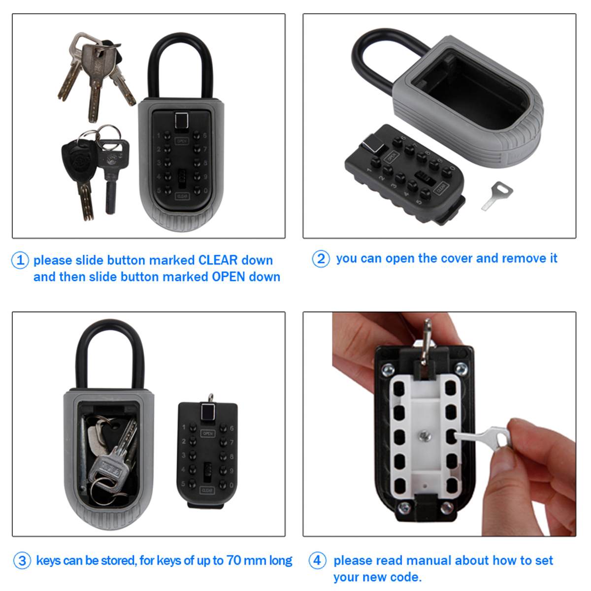 5Pcs/Set 10 Digit Combination Key Lock Box Wall Mounted Aluminum alloy Key Safe Box Weatherproof Key Storage Lock Box Indoor
