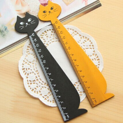 15 Cm Mooie Kat Vorm Heerser Leuke Hout Dier Straight Heersers Voor Kids School Leren Benodigdheden Briefpapier Zwart Geel