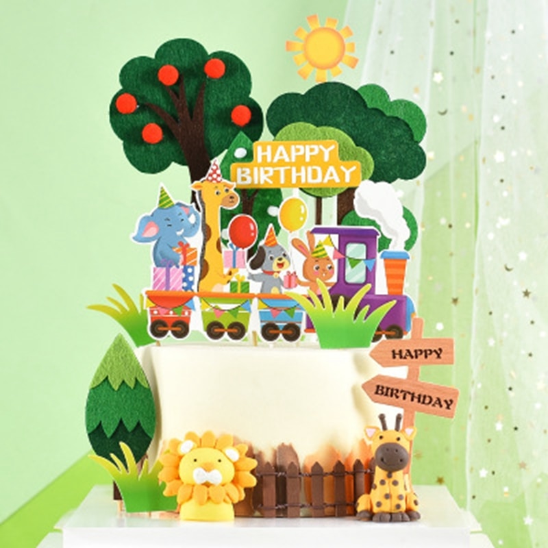 Cartoon Animals Cake Toppers Little Ballon Happy Birthday Cake Decor Happy Birthday Party Decor Kids Boys 1st Birthday Decor