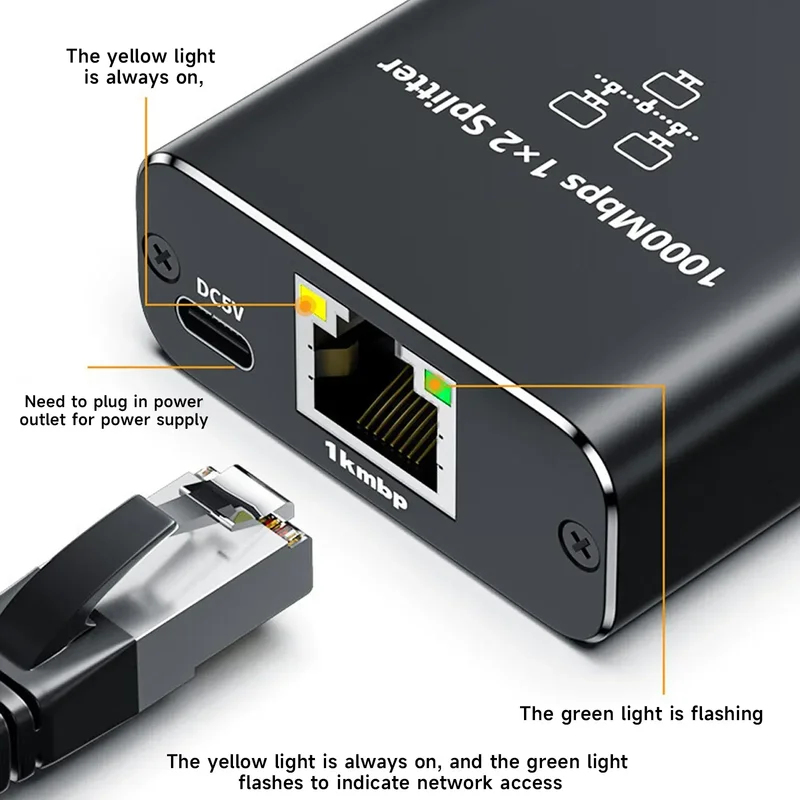 Adaptador de Extensão Gigabit Ethernet RJ45, Conector de Rede 1000Mbps para PC, Laptop, TV Box e Roteador