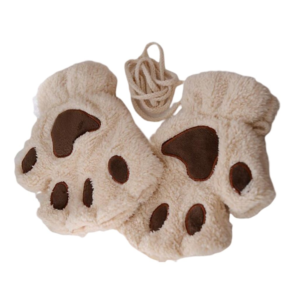 Gants chauds sans doigts en peluche, griffes d'ours moelleuses / pattes d'animaux de chat, doux, chauds, jolis gants mignons à moitié recouverts de doigts pour filles