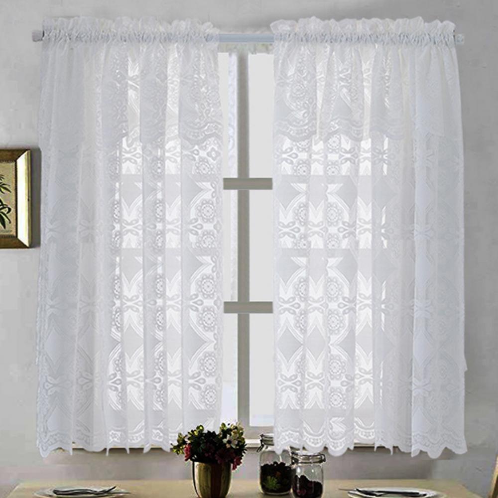 Paravent en dentelle à motif délicat de fleurs, 3 tailles, blanc et bleu, pour fenêtre de balcon, rideau court en gaze, cantonnière de cuisine, décoration de maison