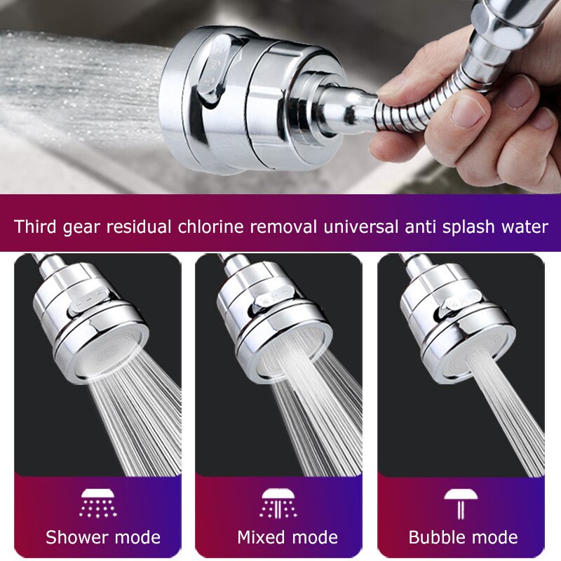 Universal Filter Tap Universal Splash Filter Faucet Sprayer Diffuser Water Splash Three-Speed Adjustable Extend Kitchen Bubbler