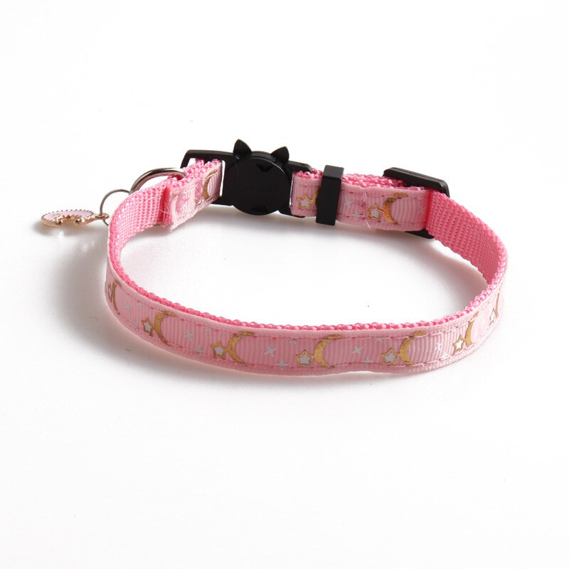 Kimi Leuke Kat Halsband Voor Katten Sterren En Maan Gedrukt Met Hanger Verstelbare Kat Ketting Voor Puppy Kleine Honden Kat accessoires: Roze