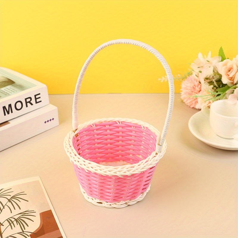 Plastic Rattan Woven Blue Easter Egg Basket Round Storage Basket Home Basket: Pink