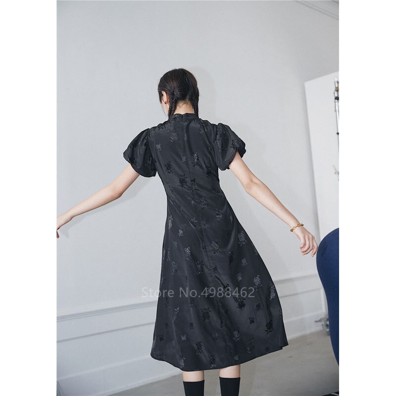 Chinês tradicional gótico preto moda feminina curto cheongsam vestido qipao curto split magro impressão festa vintage
