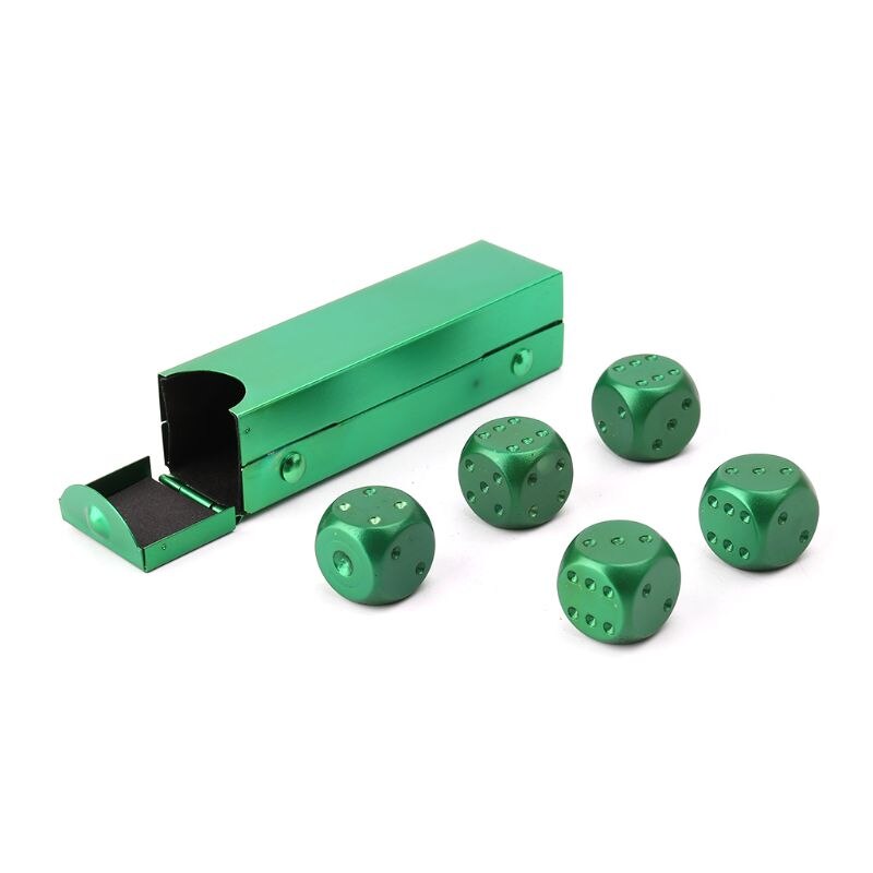 5Pcs 16Mm Aluminium Dobbelstenen Polyhedral Metalen Effen Draagbare Dobbelstenen Domino 6 Zijdige Dobbelstenen Poker Party Entertainment Gereedschap: Green